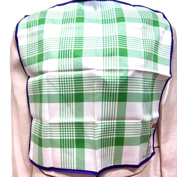 Polo Ralph Lauren  Mini Scarf Handkerchief 19: white green check with Bear (93) - Picture 3 of 7